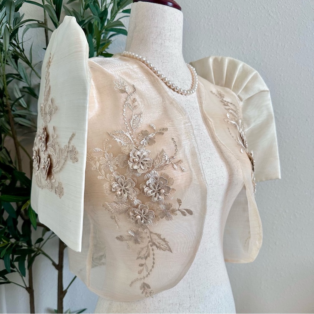 Elegant Ivory Embroidered Bolero filipiniana Jacket - Women Dresses